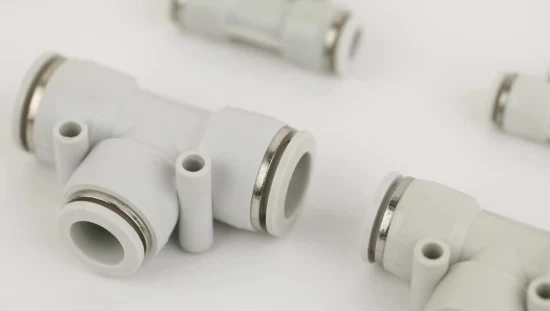 PE T Shape Equal 3 Way Plastic Blue Tube-to-Tube One-Touch Pneumatic Fittings